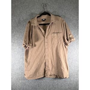 PAIGE Mens XL‎ Brown Short Sleeve Button Up Shirt Cotton Casual Top